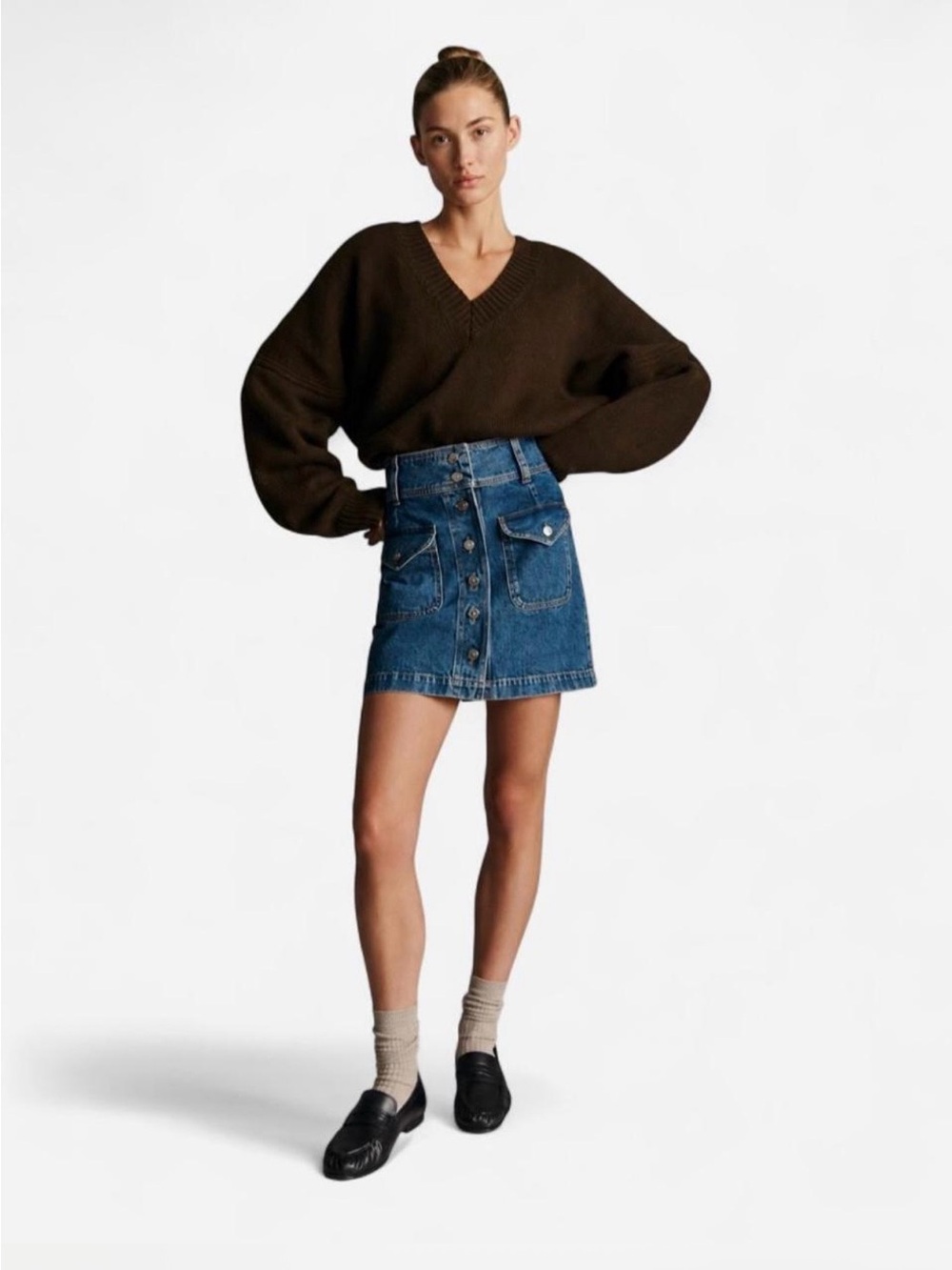 NWT Sézane Bettie Denim Mini Skirt Blue Nehir 100% Organic Cotton Woman Size 10